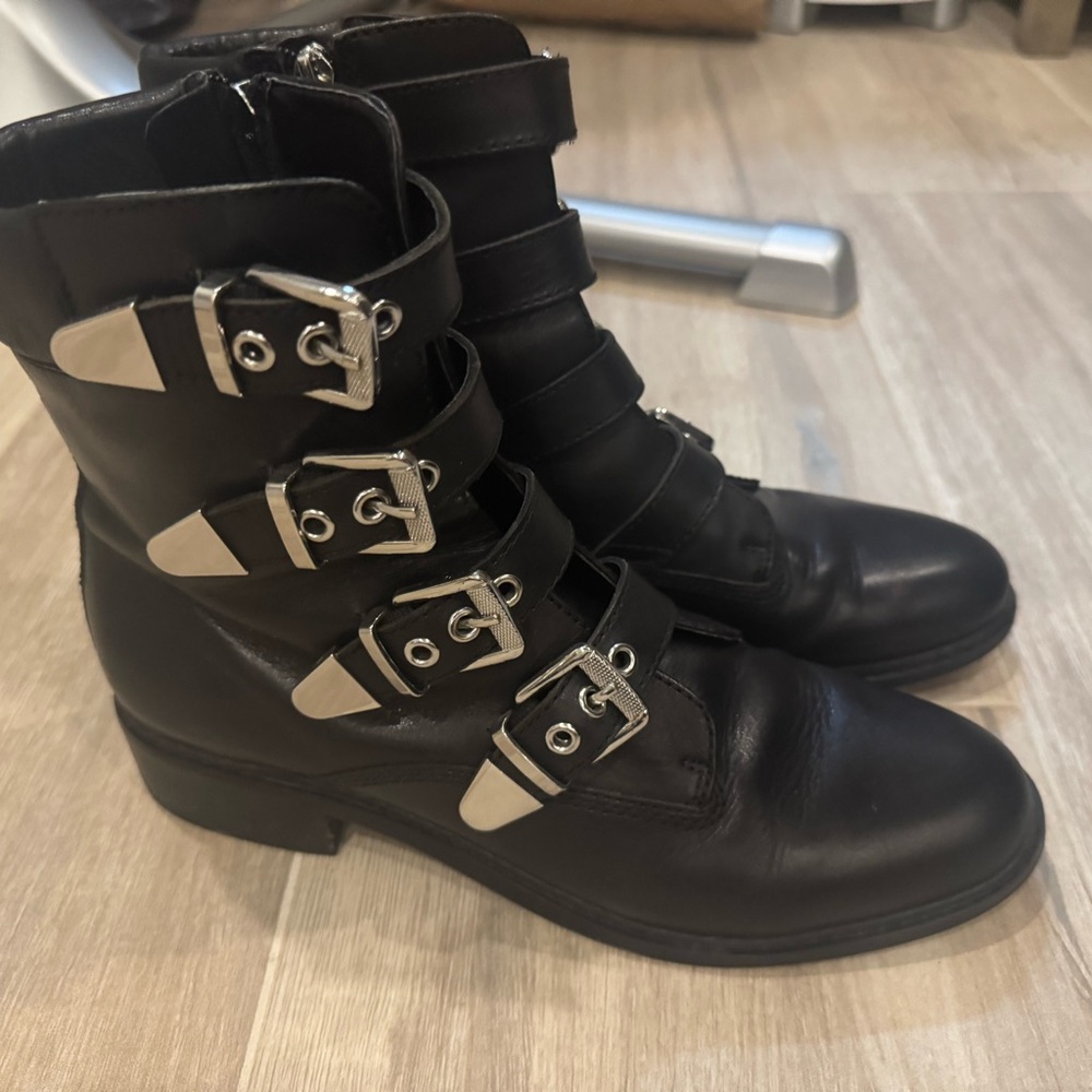 Marc Fisher Black Leather Buckle Ankle Boots size 9.5